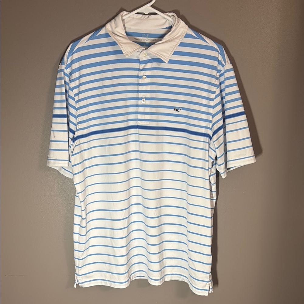 Vineyard Vines Blue and White Polo Shirt Large
